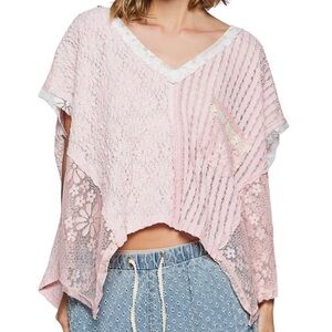 POL Pink Lace V-Neck Oversized Blouse